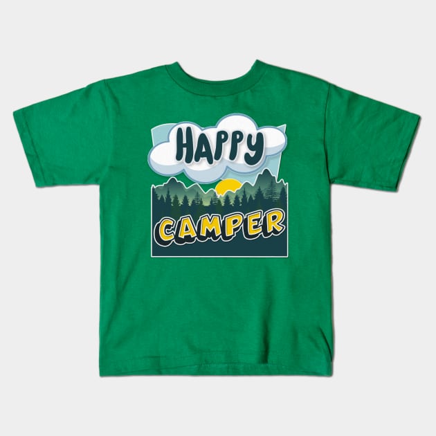 Happy Camper - Cool Graphic Illustration Camping Gift Kids T-Shirt by DankFutura